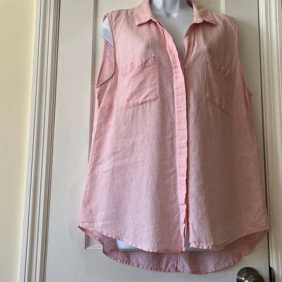 Saks 100% Linen Top Long Sleeveless Womens XL Pink Lightweight Coastal Beachy - Picture 7 of 16